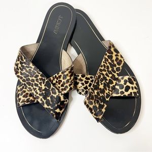 J. Crew Cyprus Leopard Calf Hair Slide Sandal